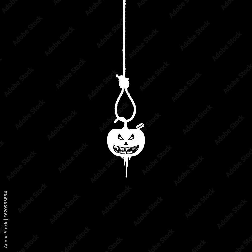 Scary Bloody Pumpkin with Razor Blade hanging on gallows for sign, symbol and Halloween art illustration. Vector Illustration Scary Bloody Pumpkin with Razor Blade hanging on gallows for sign, symbol and Halloween art illustration. Vector Illustration