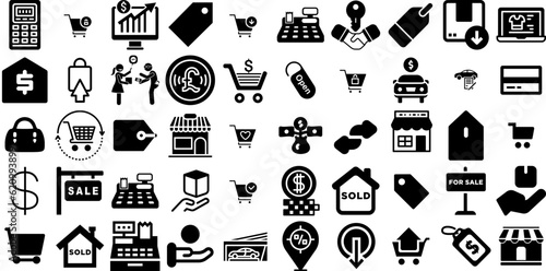 Huge Set Of Sell Icons Set Flat Vector Clip Art Website  Store  Thin  Element Logotype Isolated On White Background