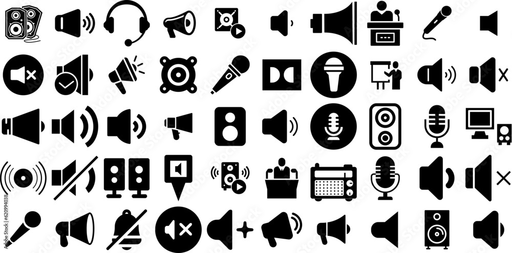 Big Collection Of Speaker Icons Collection Isolated Drawing Web Icon ...