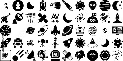 Mega Collection Of Space Icons Pack Flat Design Signs Orange  Spaceship  Icon  Plan Elements Isolated On Transparent Background