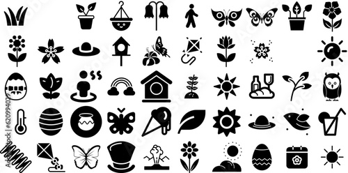 Big Set Of Spring Icons Set Isolated Design Symbol Icon, Japan, Sum, Flora Signs Isolated On White Background