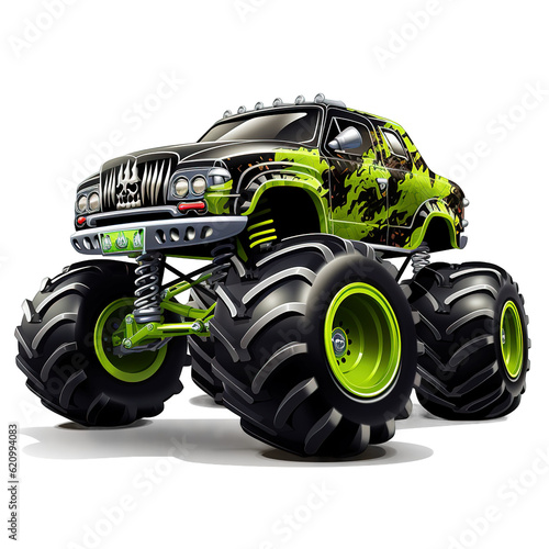 Wallpaper Mural Black and Green Monster Truck Sublimation Clipart. Monster Truck Cartoon Style for Kids Clipart PNG Sublimation isolated on Transparent Background. Torontodigital.ca