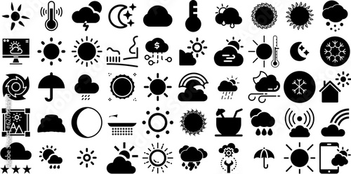 Massive Set Of Weather Icons Bundle Black Vector Pictogram Weather Forecast, Forecast, Icon, Symbol Illustration Vector Illustration