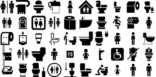 Massive Collection Of Wc Icons Pack Flat Modern Pictogram Icon, Toilet Paper, Mark, Symbol Illustration Isolated On White Background