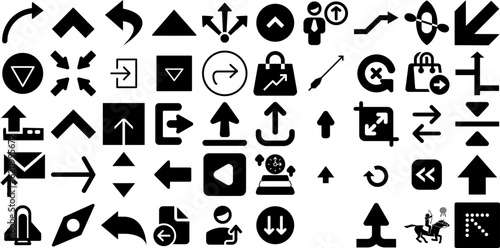 Big Set Of Arrow Icons Bundle Isolated Concept Symbols Exit, Infographic, Skip, Draw Pictogram Vector Illustration