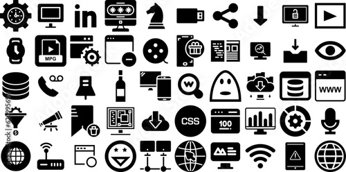 Big Collection Of Web Icons Pack Hand-Drawn Solid Concept Signs Mark  Court  People  Silhouette Symbols Isolated On Transparent Background