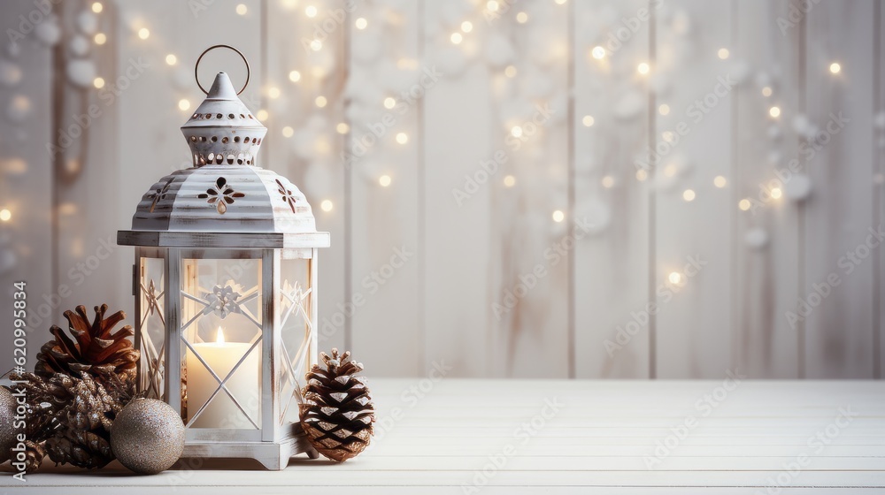 Fototapeta premium Christmas decoration on the table for poster design.