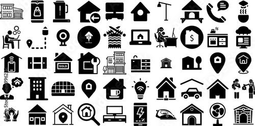 Massive Set Of Home Icons Bundle Solid Infographic Elements Automation, People, Sensor, Installation Pictograms Vector Illustration