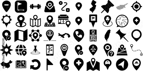 Mega Set Of Location Icons Pack Linear Vector Signs Orientation, Geolocation, Navigator, Pointer Illustration Vector Illustration