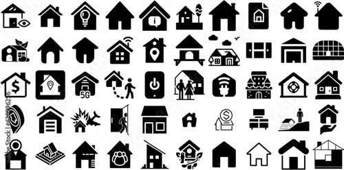 Mega Set Of House Icons Collection Hand-Drawn Linear Cartoon Web Icon Silhouette, Tool, Roof, Mark Pictograms Vector Illustration photo