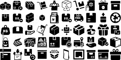 Big Set Of Package Icons Bundle Isolated Drawing Symbols Mark, Distribution, Icon, Optimization Symbol For Apps And Websites