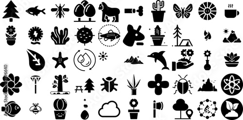 Massive Collection Of Nature Icons Set Hand-Drawn Solid Modern Web Icon Cactus  Set  Blossom  Line Clip Art Vector Illustration