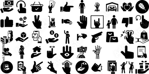 Mega Set Of Hand Icons Pack Flat Simple Symbol Pointer, Drawn, Health, Silhouette Doodle Isolated On Transparent Background