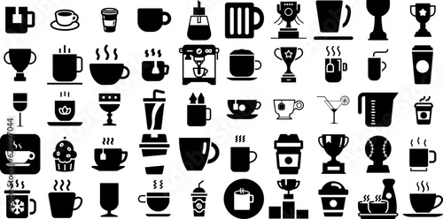 Mega Collection Of Cup Icons Bundle Hand-Drawn Black Modern Pictogram Victory, Measurement, Tool, Icon Pictograph Isolated On White