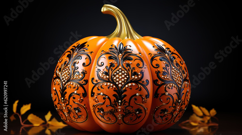 Pumpkin illustration in engraved vintage style. Generative Ai