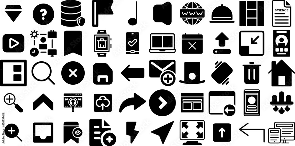 Big Set Of Interface Icons Pack Solid Modern Pictograms Setting, Icon, Symbol, Circle Pictogram Vector Illustration