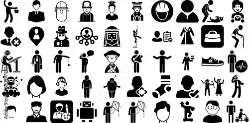 Massive Collection Of Man Icons Bundle Hand-Drawn Linear Vector Silhouettes Profile, Silhouette, Workwear, Carrying Illustration Vector Illustration