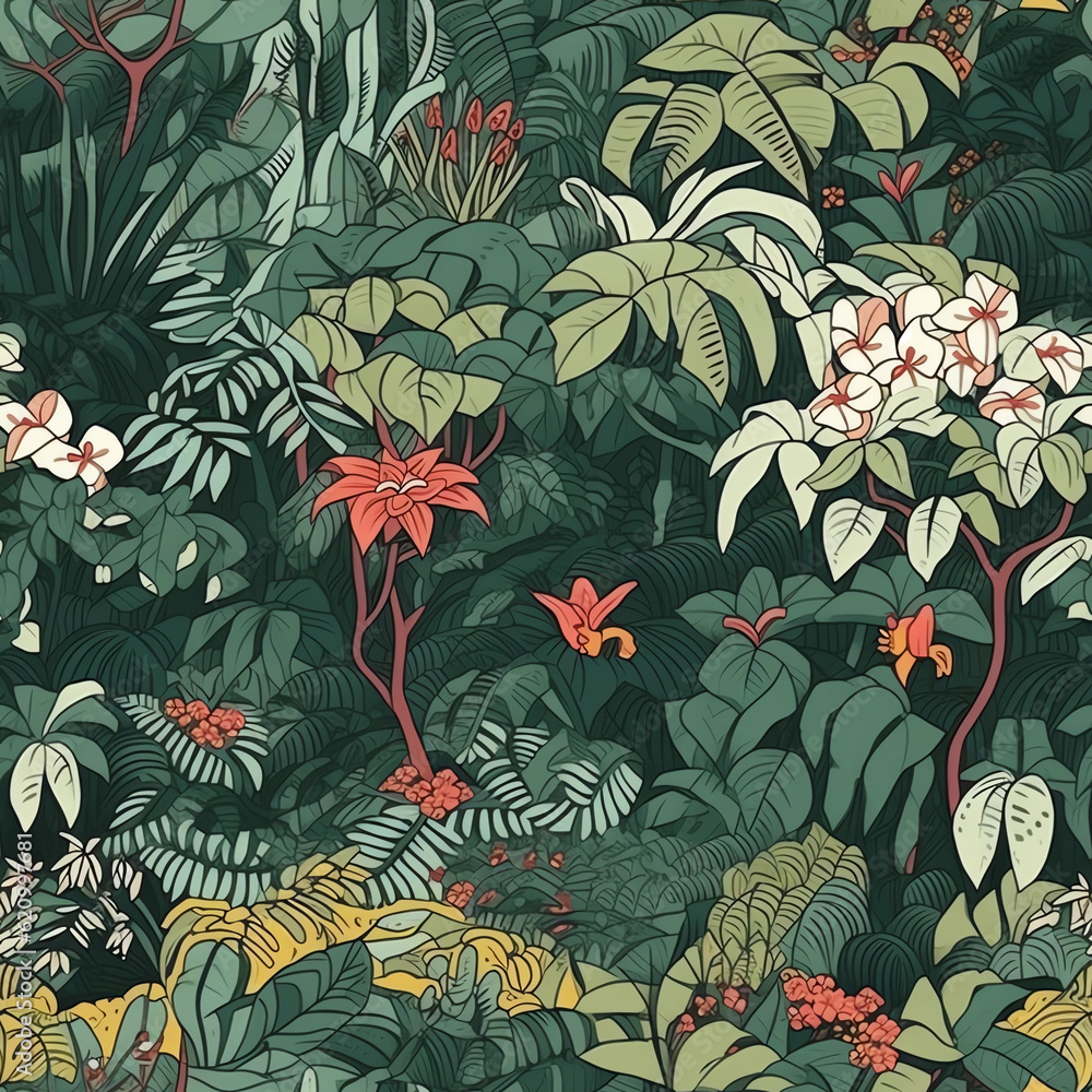 Seamless and repeatable Jungle pattern vintage style, texture background use as wallpaper