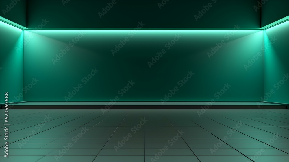 Empty geometrical Room in Mint Green Colors with beautiful Lighting. Futuristic Background for Product Presentation. Empty geometrical Room in Mint Green Colors with beautiful Lighting. Futuristic Background for Product Presentation.