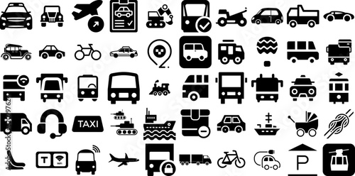 Huge Collection Of Transport Icons Collection Flat Infographic Pictogram Symbol, Ship, Icon, Garden Illustration Vector Illustration