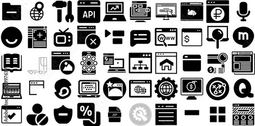 Huge Collection Of Website Icons Pack Hand-Drawn Solid Simple Silhouettes Line, Browser, Set, App Clip Art For Apps And Websites photo