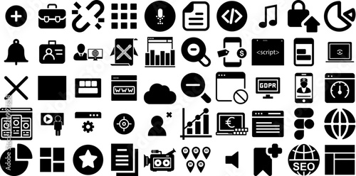 Mega Collection Of Web Icons Set Black Infographic Silhouettes Silhouette, Mark, Court, People Graphic Isolated On White Background