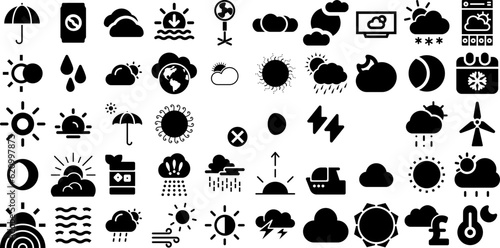 Massive Set Of Weather Icons Set Linear Drawing Elements Forecast, Weather Forecast, Icon, Symbol Signs Vector Illustration