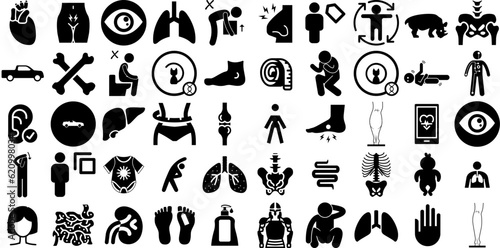 Big Collection Of Body Icons Bundle Hand-Drawn Linear Modern Clip Art Icon, Health, Brain, Symbol Graphic For Apps And Websites
