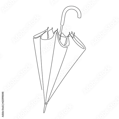 Folded stick umbrella icon vector. Line continuous drawing. Doodle illustration. Hand drawn linear silhouette. Graphic design, outline print, banner, card, poster, brochure, shop logo, sign, symbol.