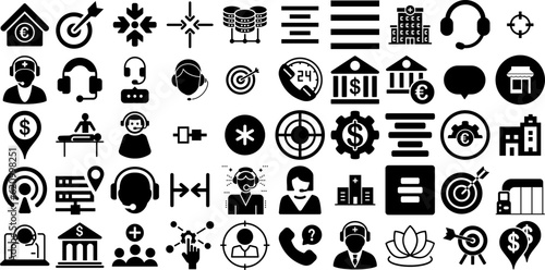 Huge Set Of Center Icons Set Flat Cartoon Silhouette Icon, Chat, Construction, People Silhouettes Isolated On White photo