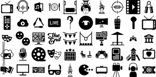 Mega Set Of Entertainment Icons Pack Flat Infographic Symbols Icon  Symbol  Music  Speaker Clip Art Vector Illustration