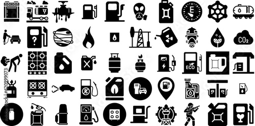 Massive Collection Of Gas Icons Collection Hand-Drawn Solid Simple Signs Contamination  Symbol  Problem  Icon Buttons Vector Illustration