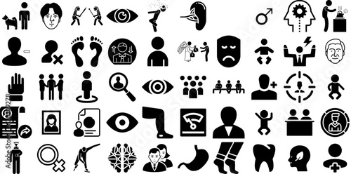 Huge Collection Of Human Icons Pack Black Simple Symbol Parity  Incorrect  Health  Silhouette Symbol Vector Illustration