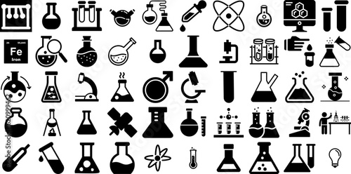 Huge Collection Of Laboratory Icons Set Hand-Drawn Linear Drawing Pictograms Icon, Sample, Symbol, Health Symbol Vector Illustration