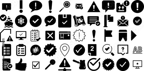 Mega Set Of Mark Icons Bundle Hand-Drawn Black Cartoon Symbol Comma, Checkbox, Silhouette, Sweet Symbols Vector Illustration