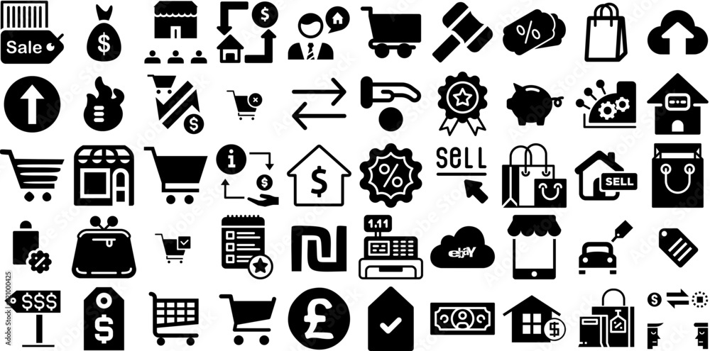 Mega Set Of Sell Icons Set Linear Vector Web Icon Store, Website, Thin, Element Doodles Vector Illustration