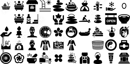 Mega Set Of Spa Icons Bundle Hand-Drawn Isolated Cartoon Silhouettes Icon, Line, Health, Wellness Clip Art Isolated On White