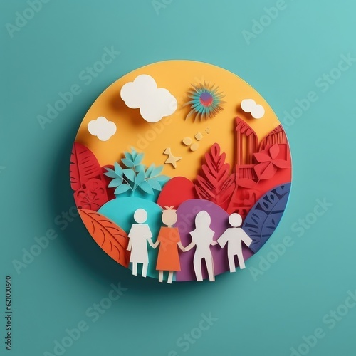 Stylish Friendship Celebration 3D Paper Cut Craft Illustration Ideal for Posters, Banners.