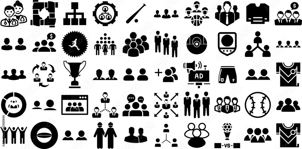 Massive Collection Of Team Icons Collection Hand-Drawn Solid Infographic Signs Employer, Together, Icon, Team Silhouette Vector Illustration - obrazy, fototapety, plakaty 
