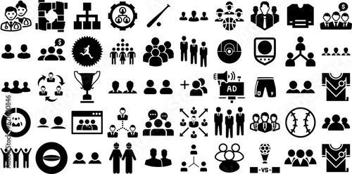 Massive Collection Of Team Icons Collection Hand-Drawn Solid Infographic Signs Employer, Together, Icon, Team Silhouette Vector Illustration