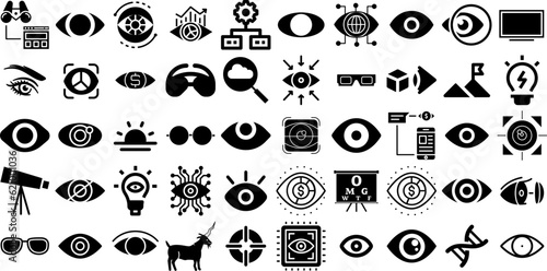 Big Collection Of Vision Icons Pack Flat Modern Silhouettes Vision, Icon, Symbol, Magnifier Doodle Isolated On Transparent Background