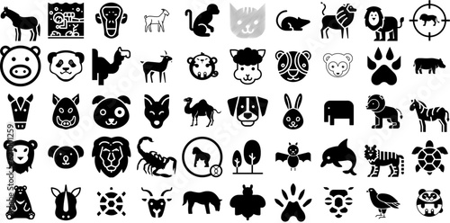 Massive Set Of Zoo Icons Set Hand-Drawn Black Drawing Pictograms Nature, Icon, Label, Zoo Symbol Vector Illustration