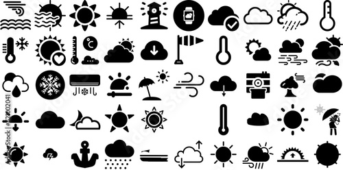 Huge Collection Of Weather Icons Bundle Hand-Drawn Isolated Cartoon Pictogram Forecast, Weather Forecast, Symbol, Icon Clip Art Vector Illustration