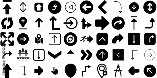 Huge Collection Of Direction Icons Pack Hand-Drawn Linear Simple Glyphs Way, Symbol, Icon, Renewal Elements Isolated On White Background