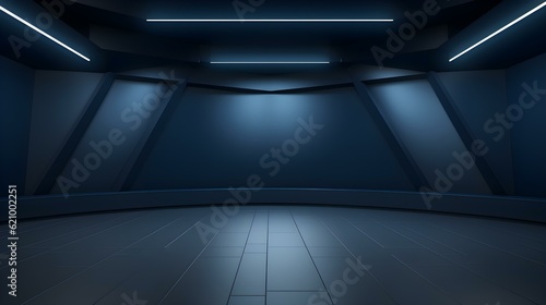 Empty geometrical Room in Navy Colors with beautiful Lighting. Futuristic Background for Product Presentation.