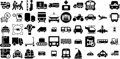Mega Collection Of Transport Icons Pack Solid Concept Glyphs Ship, Icon, Symbol, Garden Pictograph Isolated On White Background