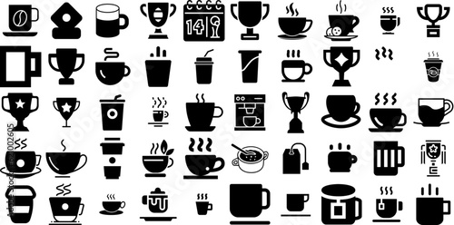 Mega Set Of Cup Icons Collection Linear Simple Clip Art Tool, Icon, Measurement, Victory Doodles Isolated On White Background