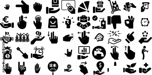 Huge Collection Of Hand Icons Set Isolated Design Silhouette Pointer, Silhouette, Drawn, Health Silhouettes Isolated On Transparent Background
