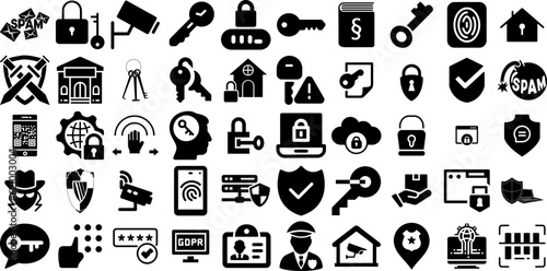 Big Collection Of Security Icons Bundle Flat Design Silhouettes Mark  Set  Person  Tool Elements For Computer And Mobile