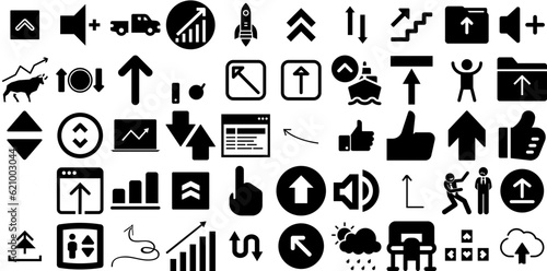 Big Collection Of Up Icons Bundle Hand-Drawn Solid Drawing Symbols Icon, Yes, Symbol, Finance Buttons Isolated On Transparent Background